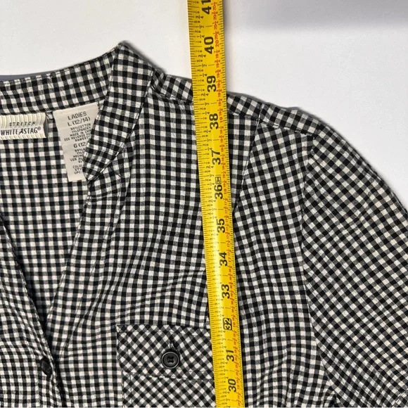 White Stag Gingham Plaid Seersucker Button Shirt Dress Tie Waist Cottage Country - Picture 13 of 15